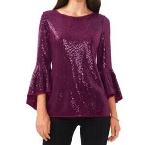 VINCE CAMUTO Metallic Knit Flutter Sleeve Top
